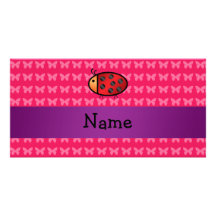 Personalized name ladybug pink butterflies photo greeting card