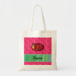 Personalized name ladybug pink floral pattern tote bag