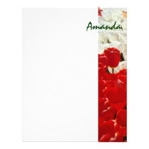 Personalized Name Letterhead Red Tulip Flowers