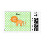 Personalized name lion green polka dots postage