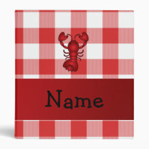 Personalized name lobster red picnic checkers 3 ring binder