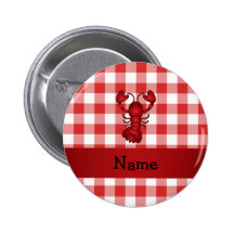 Personalized name lobster red picnic checkers buttons