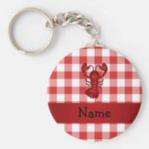 Personalized name lobster red picnic checkers key chain