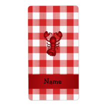 Personalized name lobster red picnic checkers custom shipping label
