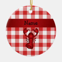 Personalized name lobster red picnic checkers christmas ornament