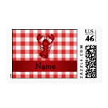 Personalized name lobster red picnic checkers postage