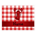 Personalized name lobster red picnic checkers postcards