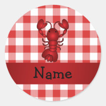 Personalized name lobster red picnic checkers stickers