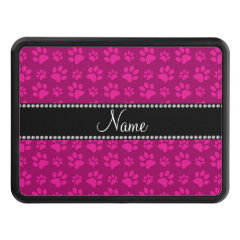 Personalized name magenta pink dog paw prints trailer hitch cover