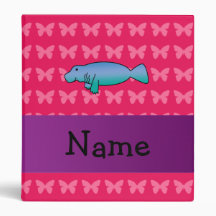 Personalized name manatee pink butterflies vinyl binders