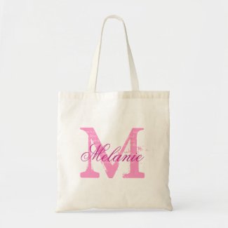 Personalized name monogram tote bag in pink canvas bags
