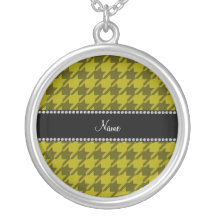 Personalized name mustard yellow houndstooth necklaces