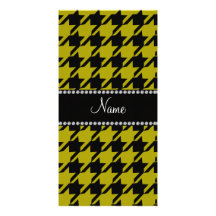 Personalized name mustard yellow houndstooth patte photo card template