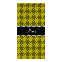 Personalized name mustard yellow houndstooth photo cards