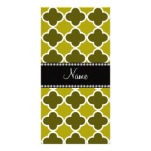 Personalized name mustard yellow quatrefoil patter photo card template