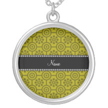 Personalized name mustard yellow retro flowers jewelry