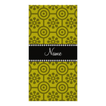 Personalized name mustard yellow retro flowers custom photo card
