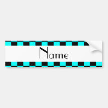Personalized name neon blue checkers bumper sticker