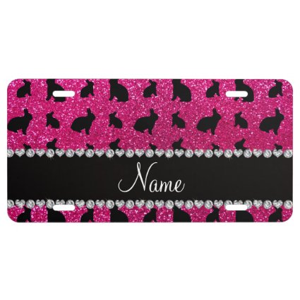 Personalized name neon hot pink glitter bunny license plate