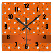 Personalized name orange golf balls wall clocks