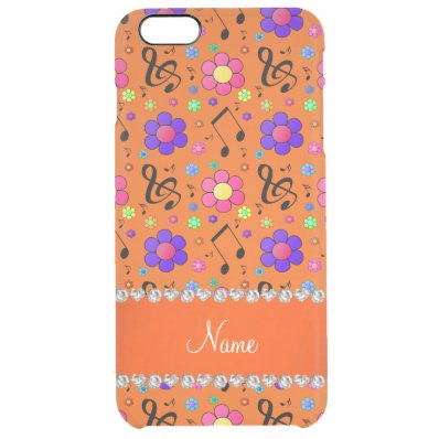 Personalized name orange music notes flowers clear iPhone 6 plus case