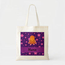 Personalized name orange octopus purple pink stars canvas bags