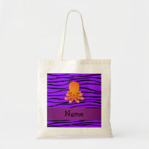 Personalized name orange octopus purple zebra tote bags
