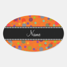 Personalized name orange rainbow polka dots stickers