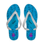 Personalized name owl blue anchors pattern flip flops
