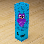 Personalized name owl blue anchors pattern wine boxes