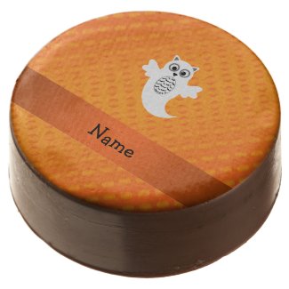 Personalized name owl ghost orange polka dots chocolate dipped oreo