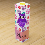 Personalized name owl rainbow paws wine gift box