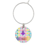 Personalized name owl rainbow paws wine glass charms