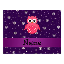 Personalized name owl snowflakes stars post card