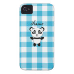 Personalized name panda blue picnic checkers Case-Mate iPhone 4 cases