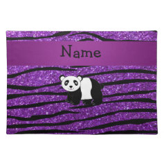 Personalized name panda purple glitter zebra placemats