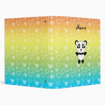 Personalized name panda rainbow hearts vinyl binder