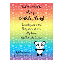 Personalized name panda rainbow hearts custom invitations