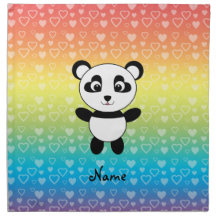 Personalized name panda rainbow hearts napkin