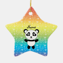Personalized name panda rainbow hearts christmas ornament