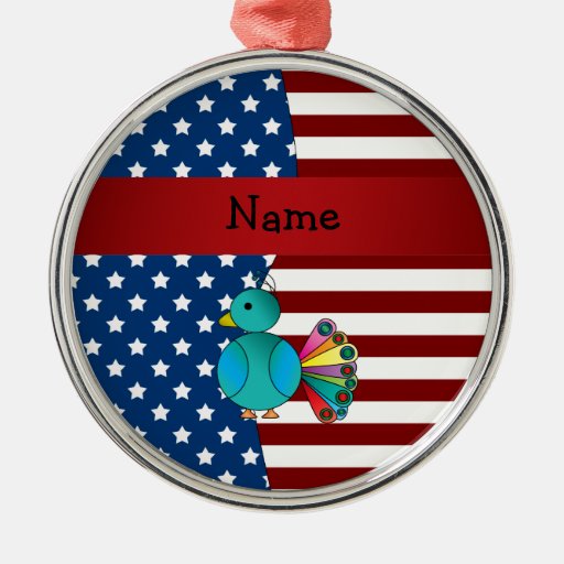 personalized name patriotic peacock round metal christmas personalized name patriotic peacock round metal christmas