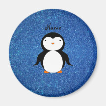 Personalized name penguin blue glitter refrigerator magnet
