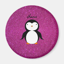 Personalized name penguin pink glitter fridge magnets