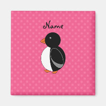Personalized name penguin pink polka dots fridge magnet