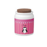 Personalized name penguin pink stripes candy jars