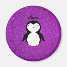 Personalized name penguin purple glitter magnet