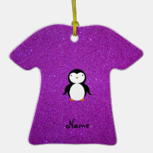 Personalized name penguin purple glitter christmas ornament