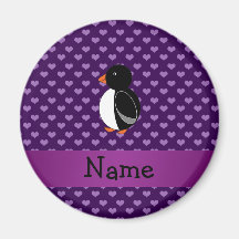 Personalized name penguin purple hearts refrigerator magnets