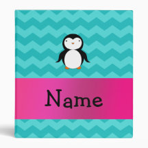 Personalized name penguin turquoise chevrons 3 ring binder