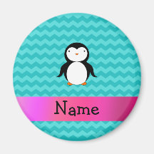 Personalized name penguin turquoise chevrons refrigerator magnets